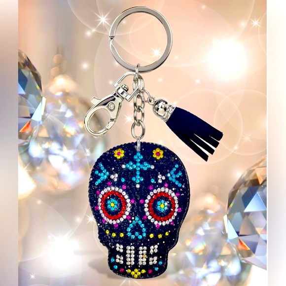 Accessories - Sugar Skull Rhinestone Keychain | Bag Charm | Gold only